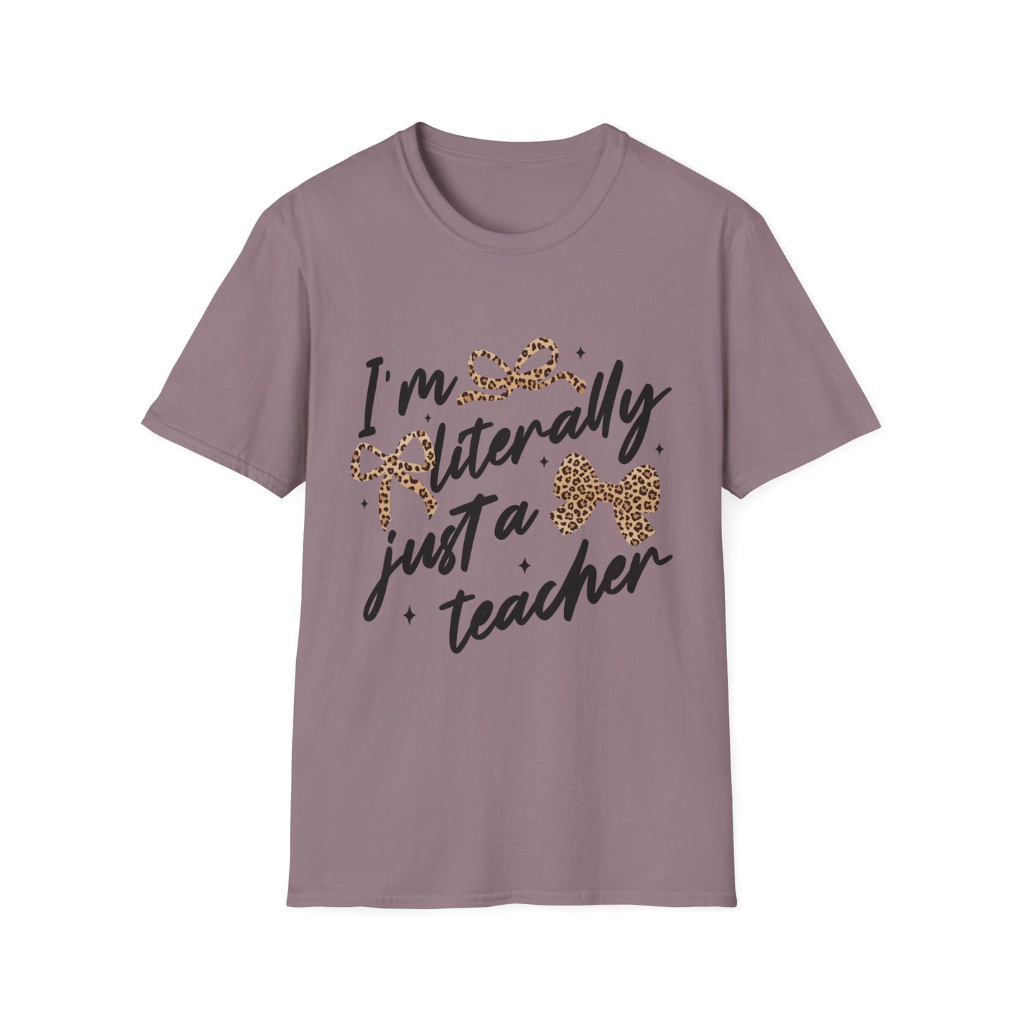 Teacher Graphic Tee — "I'm Literally Just a Teacher" Leopard Bow