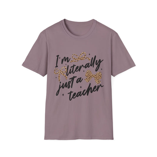 Teacher Graphic Tee — "I'm Literally Just a Teacher" Leopard Bow