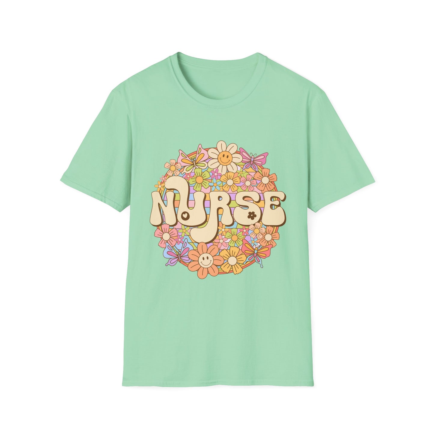 Nurse Floral Retro T-Shirt — Cute Vintage Flower Badge for Nurses