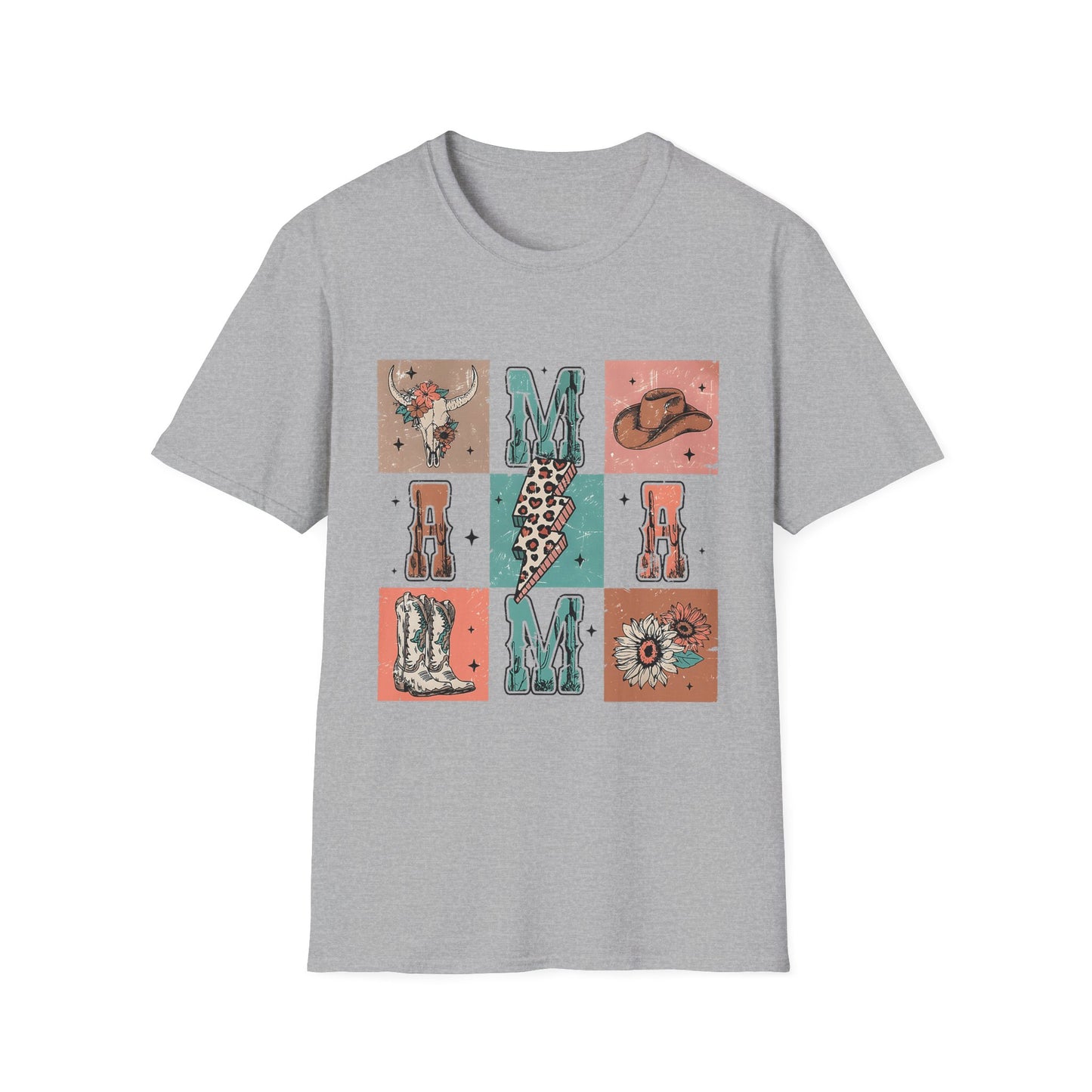 Mama Western Graphic T-Shirt — Cowgirl Boots, Hat & Floral Block Design
