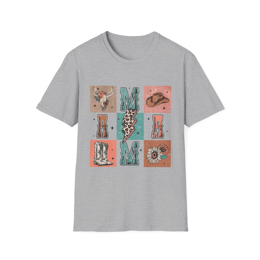 Mama Western Graphic T-Shirt — Cowgirl Boots, Hat & Floral Block Design