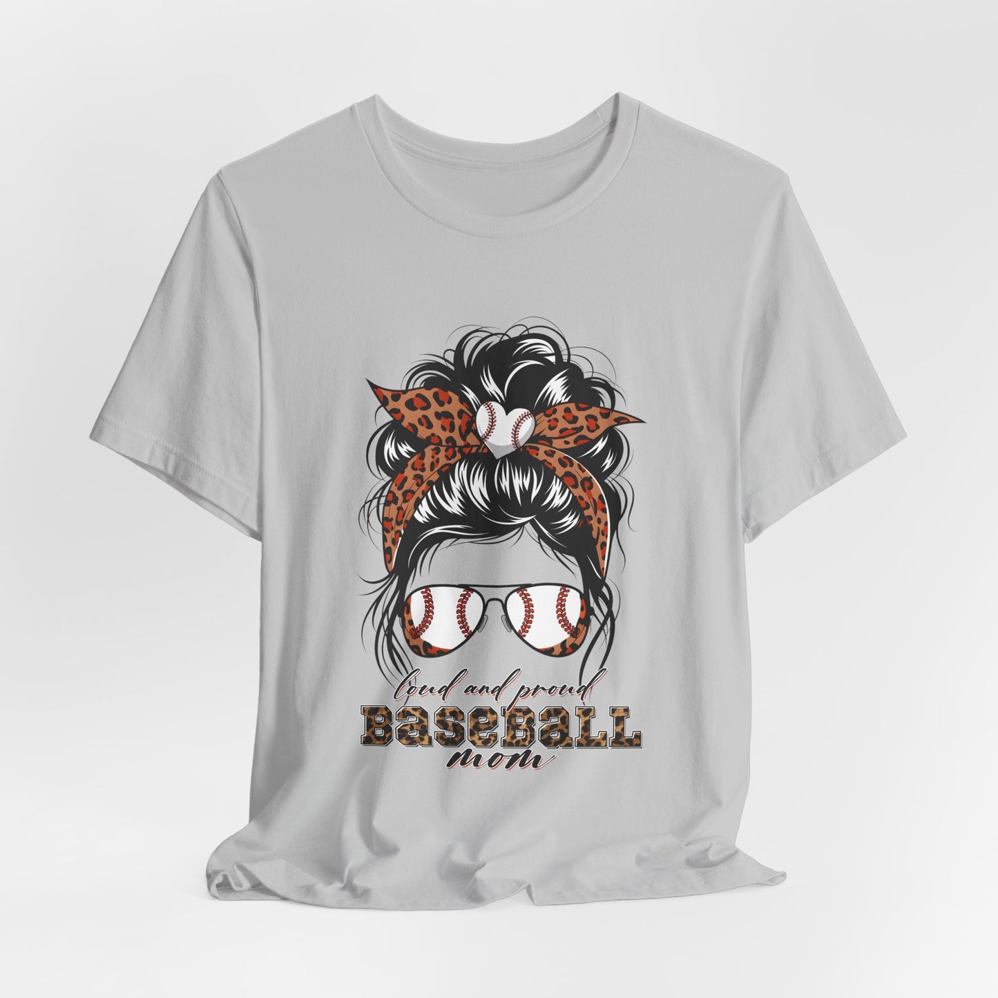 Baseball Mom Graphic Tee — Leopard Hairbow, Sunnies & "Baseball Mom" Text