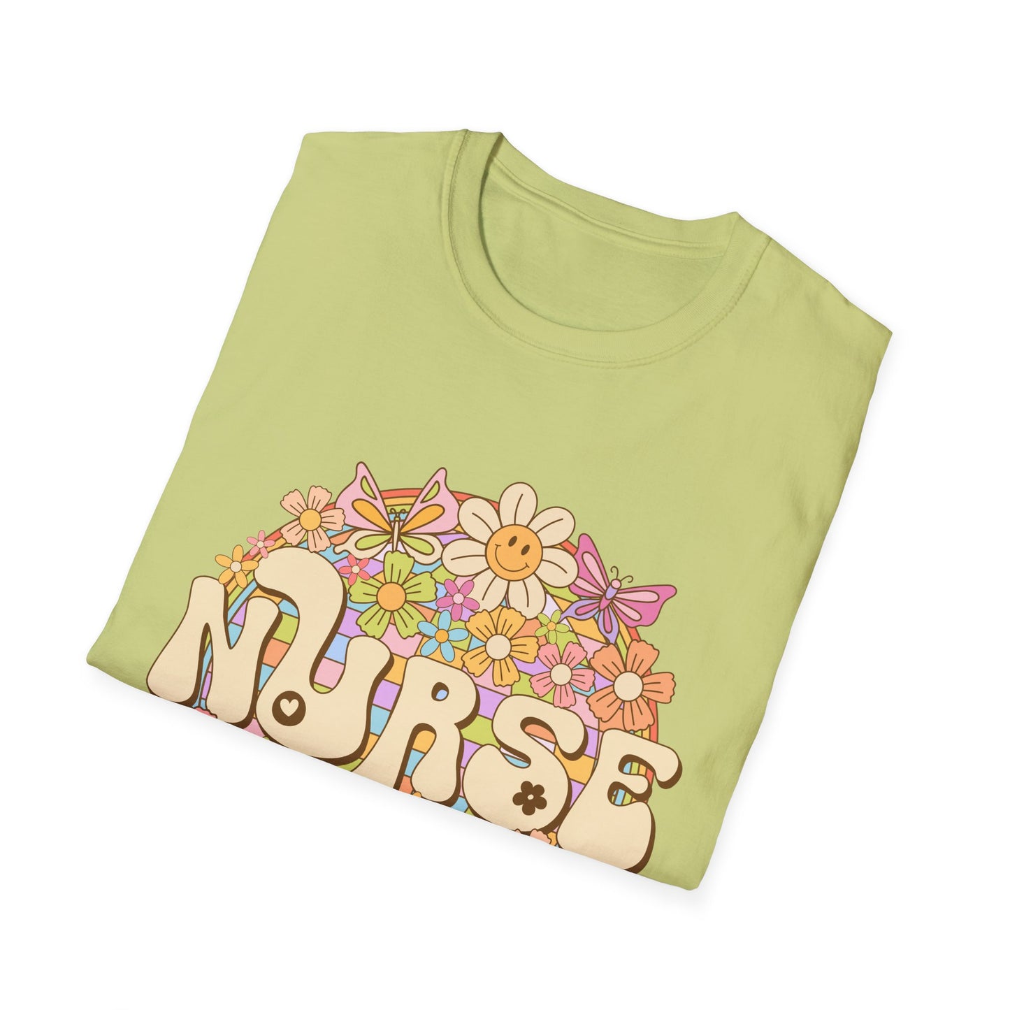 Nurse Floral Retro T-Shirt — Cute Vintage Flower Badge for Nurses
