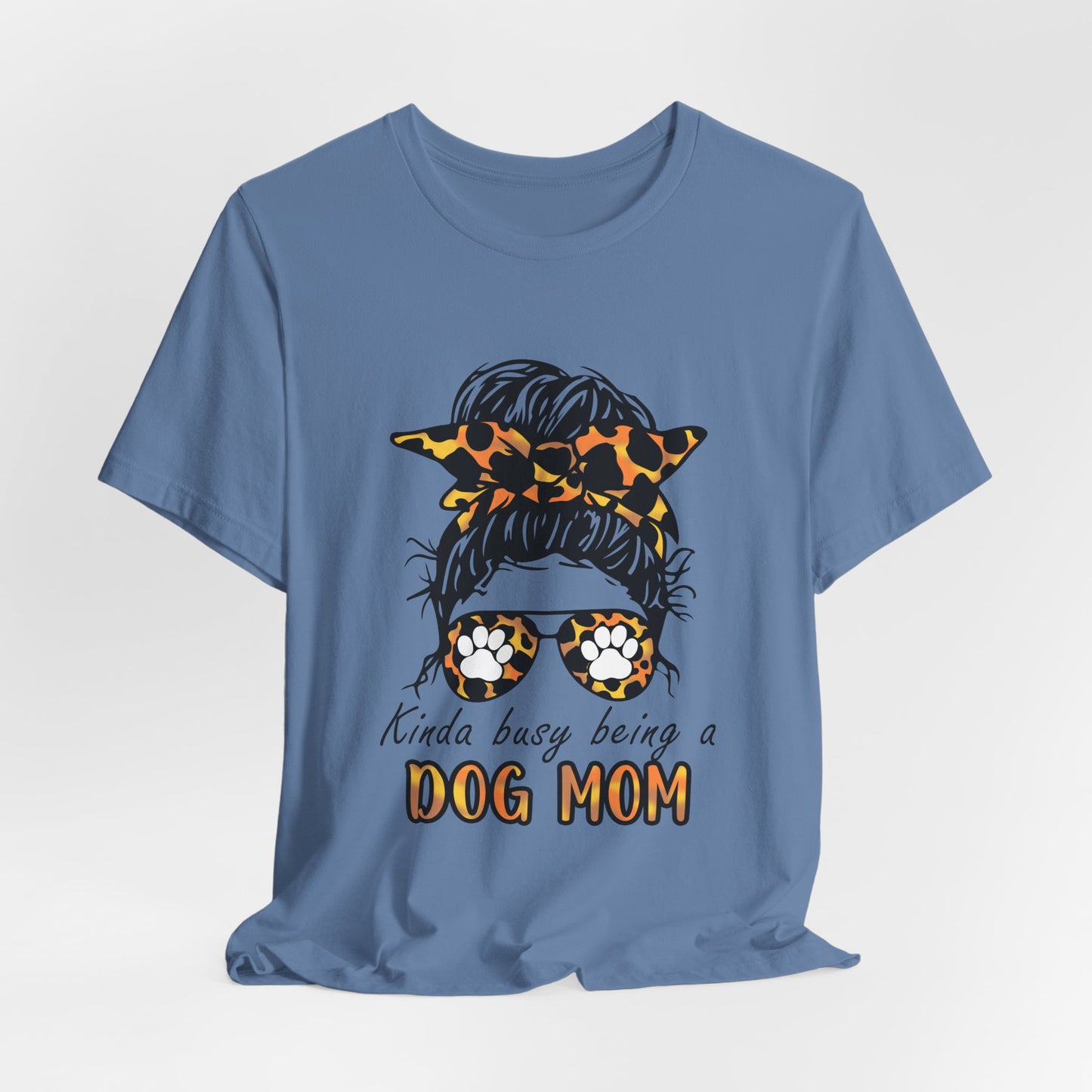 Dog Mom T-Shirt – "Kinda Busy Being a Dog Mom" Leopard Print Messy Bun Tee
