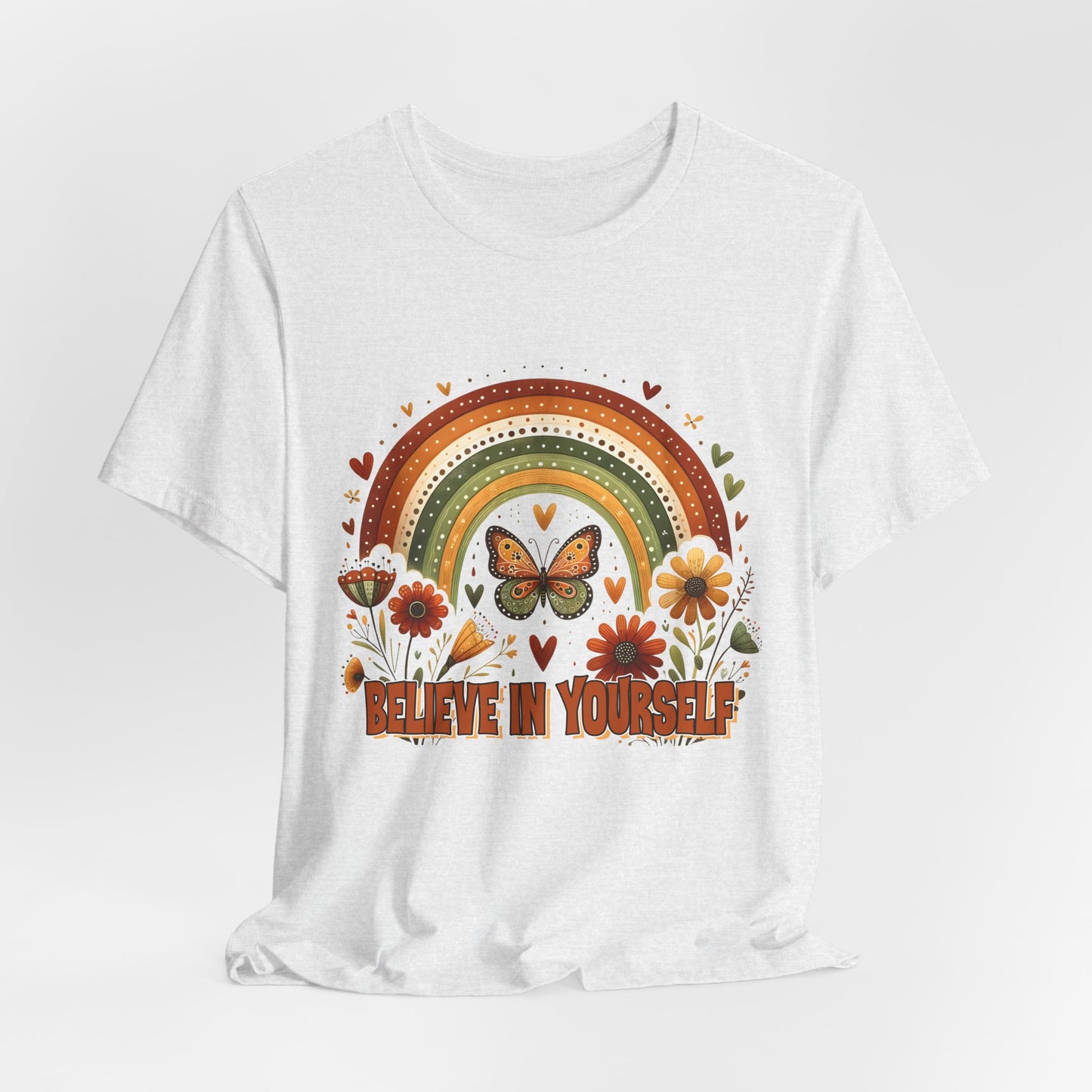Believe In Yourself Butterfly Tee — Retro Rainbow Floral Inspirational T‑Shirt