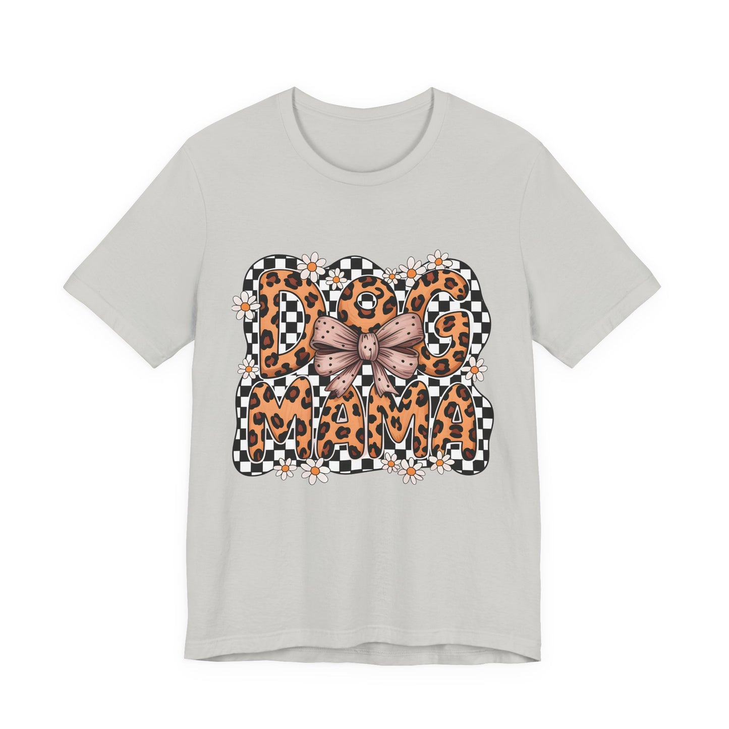 Dog Mama Leopard Print Tee — Floral Bow Pet Lover T‑Shirt