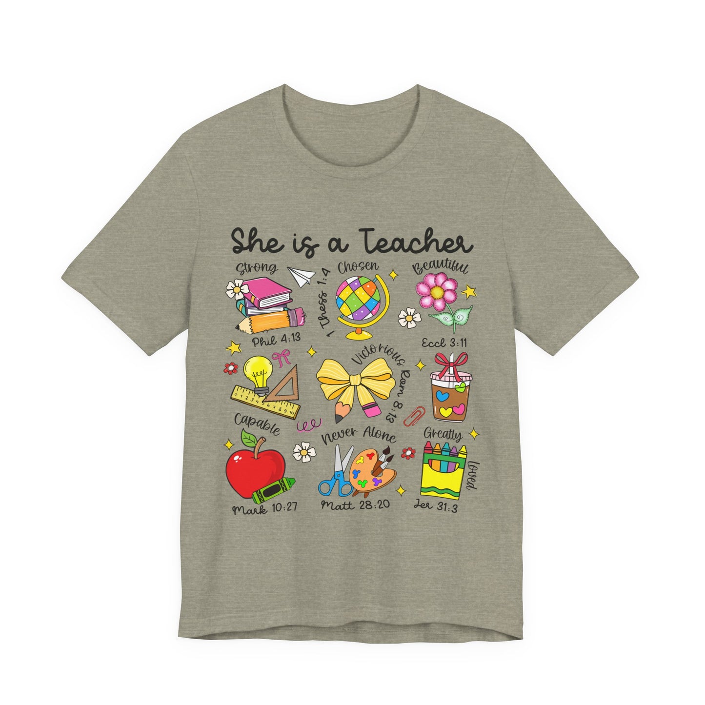 Teacher Illustrated Icons T-Shirt — "She is a Teacher" Appreciation Tee