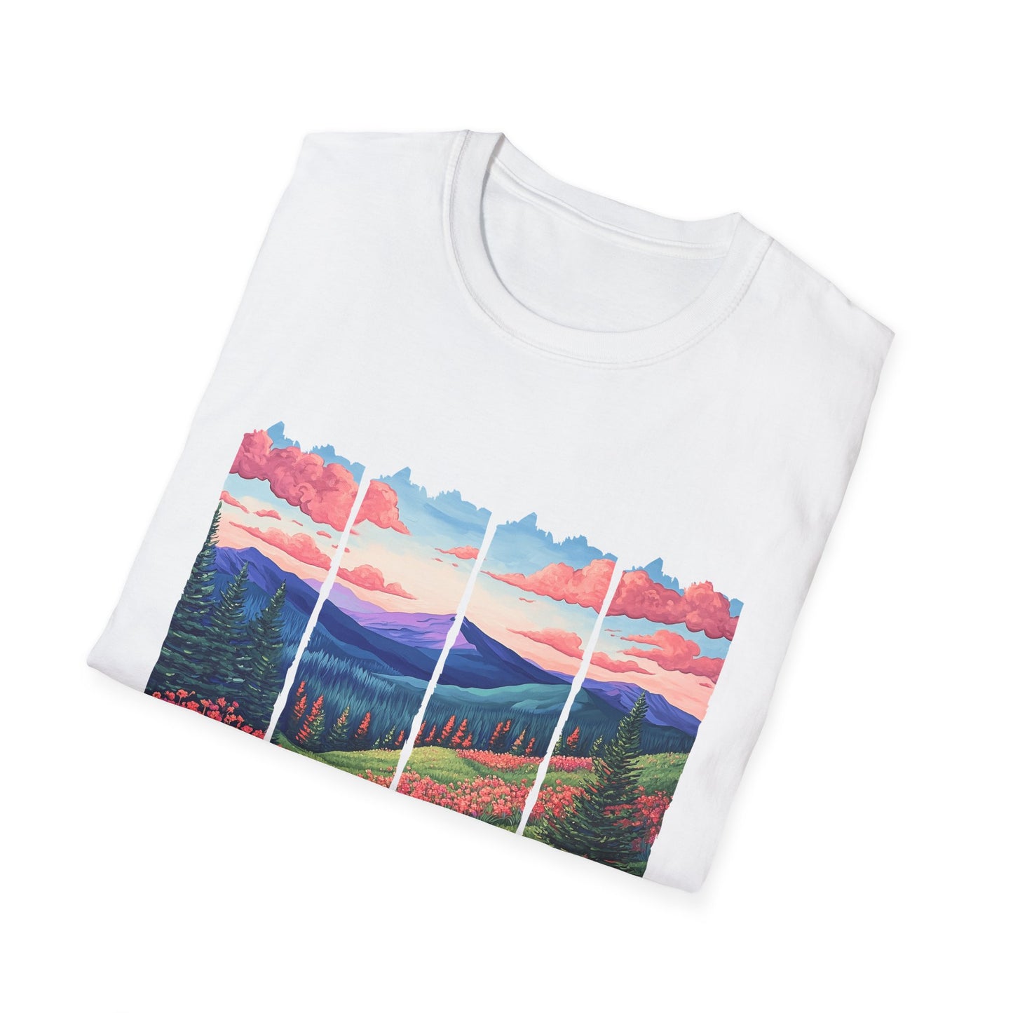 Scenic Mountain Sunset T-Shirt — Wildflower Valley Landscape Tee
