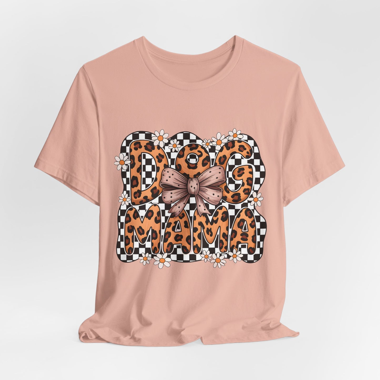 Dog Mama Leopard Print Tee — Floral Bow Pet Lover T‑Shirt