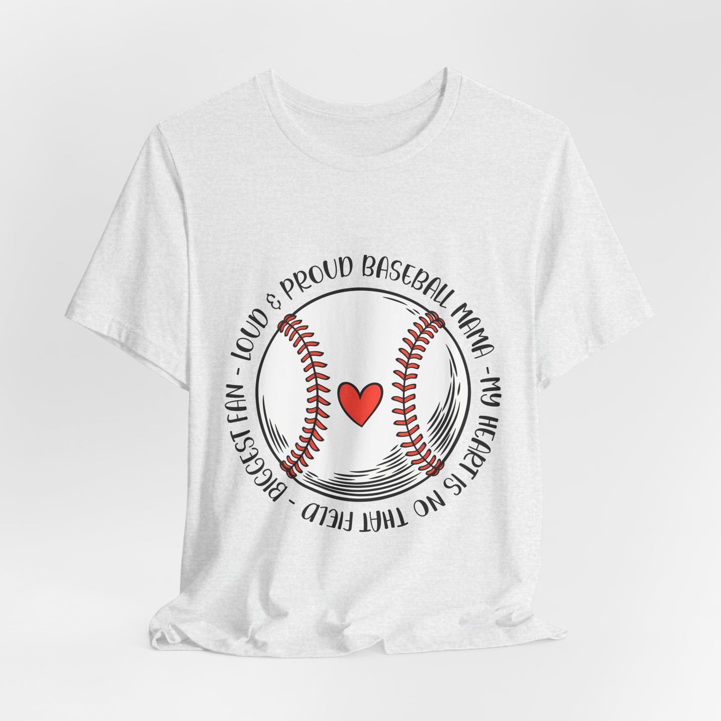 Baseball Mom Tee – Proud Baseball Mama Graphic Shirt (Heart & Stitch Design)
