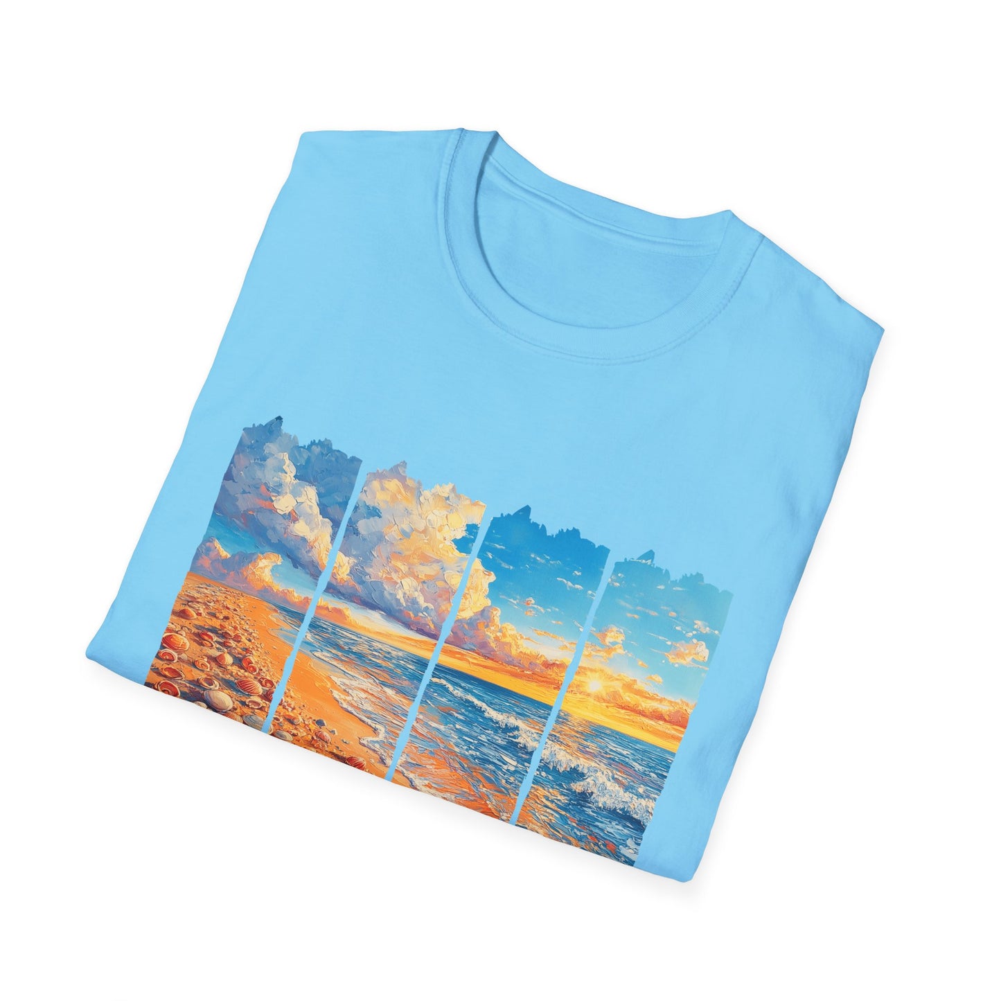 Beach Sunset Panel T-Shirt — Scenic Coastal Graphic Tee