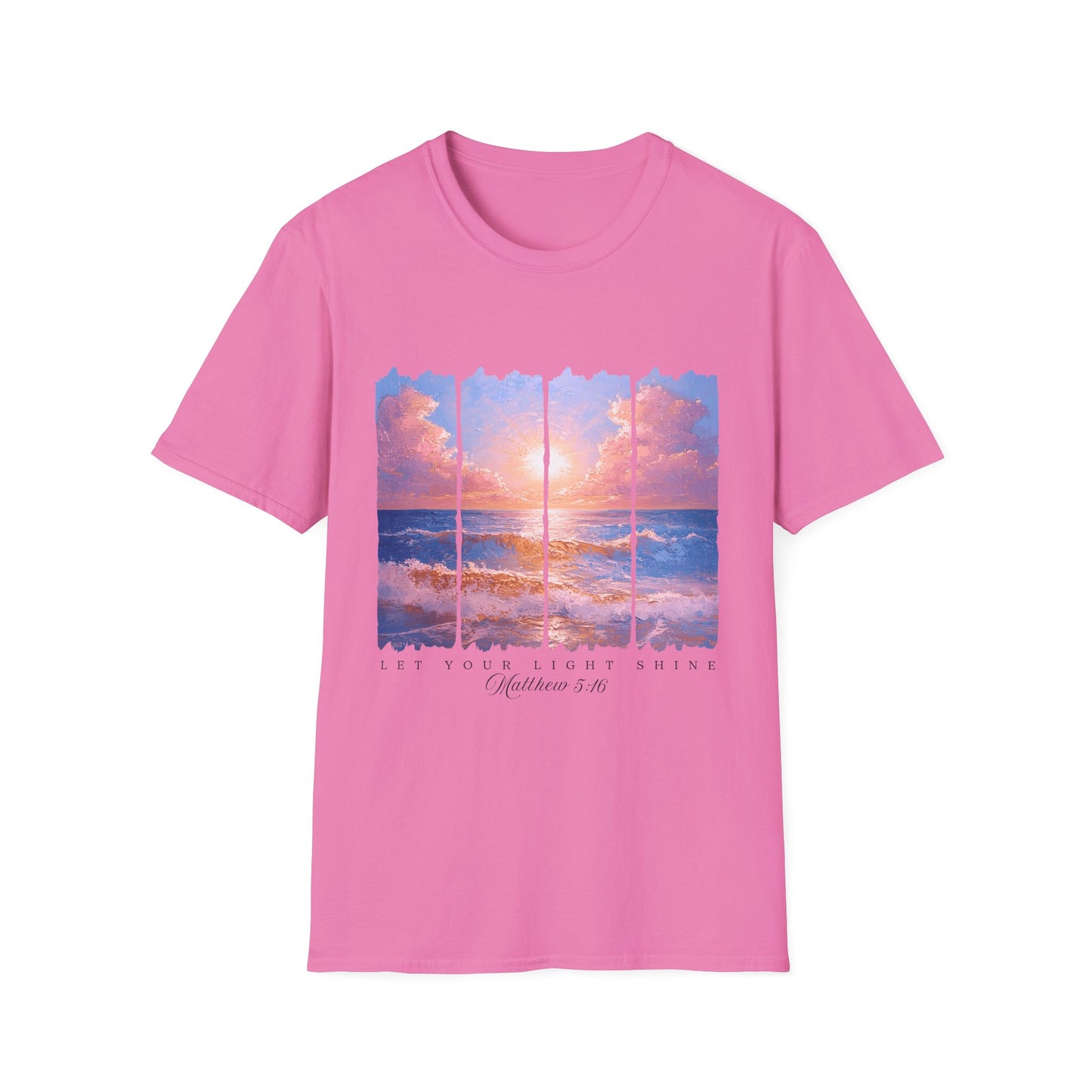 Sunset Ocean Panel T-Shirt — "Pray Without Ceasing" Inspirational Beach Tee