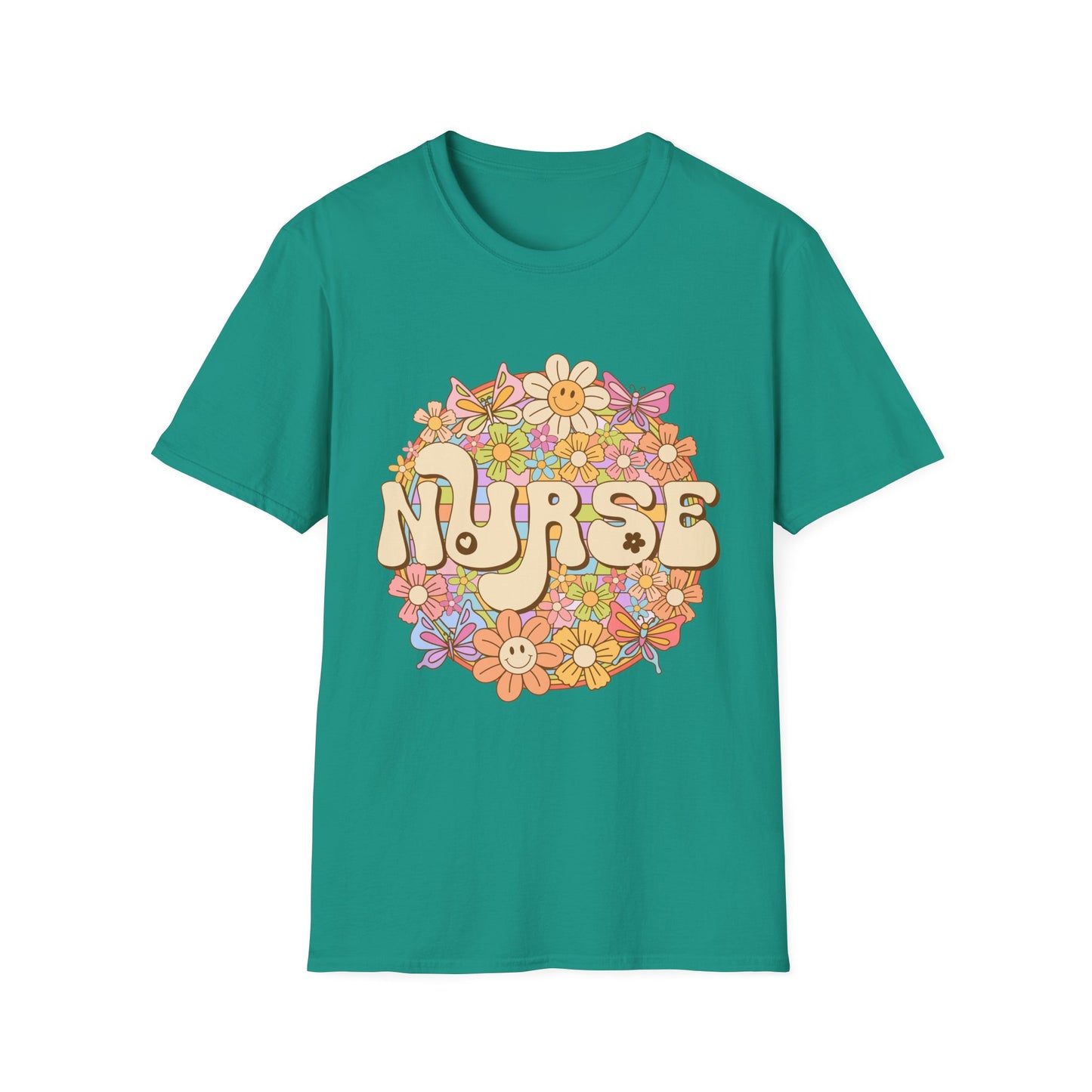 Nurse Floral Retro T-Shirt — Cute Vintage Flower Badge for Nurses