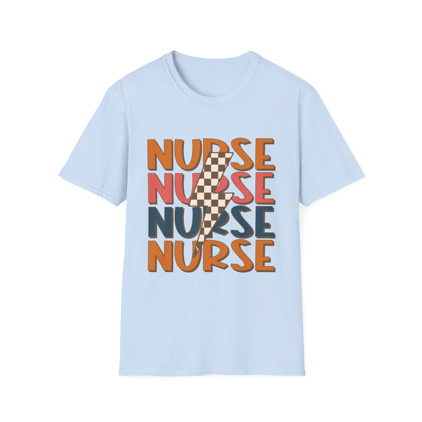 Nurse Retro Stripe T-Shirt — Vintage Checkerboard Scrub Tee for Nurses