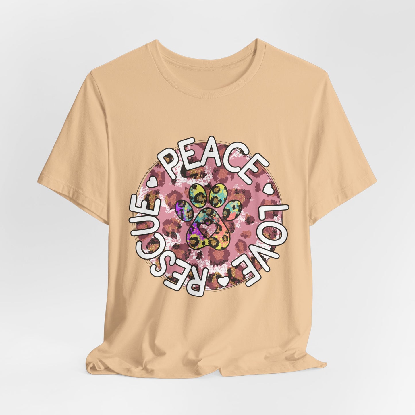 Peace Love Rescue Graphic Tee — Pet Rescue Paw Print Shirt