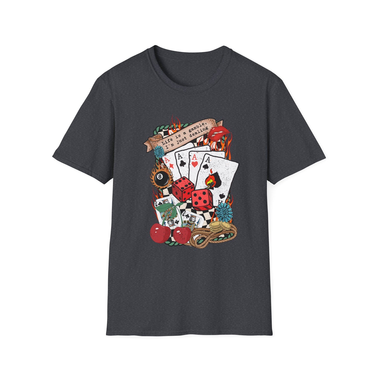 Casino Night Graphic T-Shirt — Aces, Dice & Retro Gaming Design