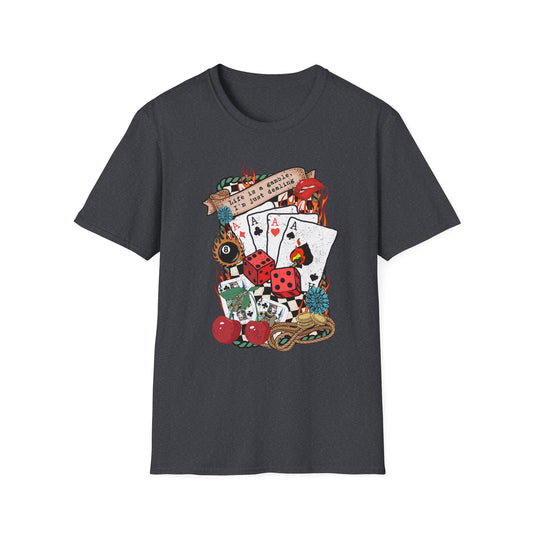 Casino Night Graphic T-Shirt — Aces, Dice & Retro Gaming Design