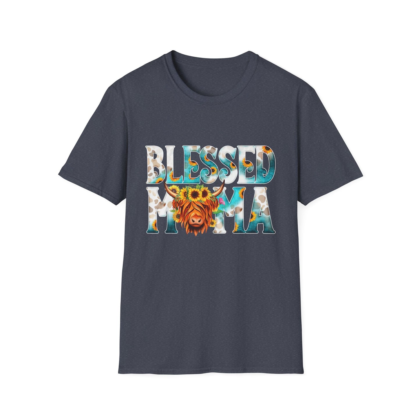Blessed Mama T-Shirt — Floral Highland Cow Mother's Day Tee