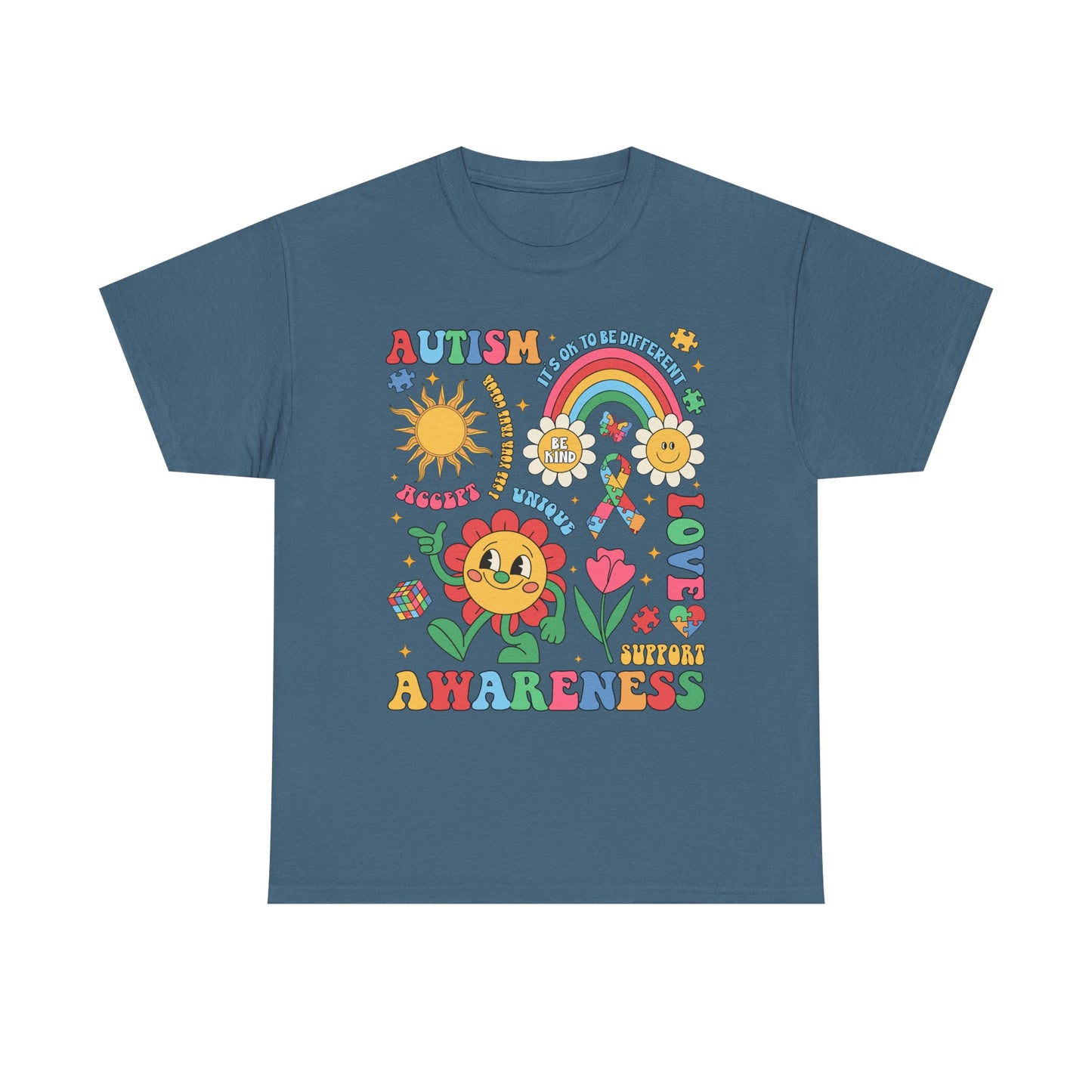 Autism Awareness Rainbow Floral Tee — Love, Support & Awareness T-Shirt