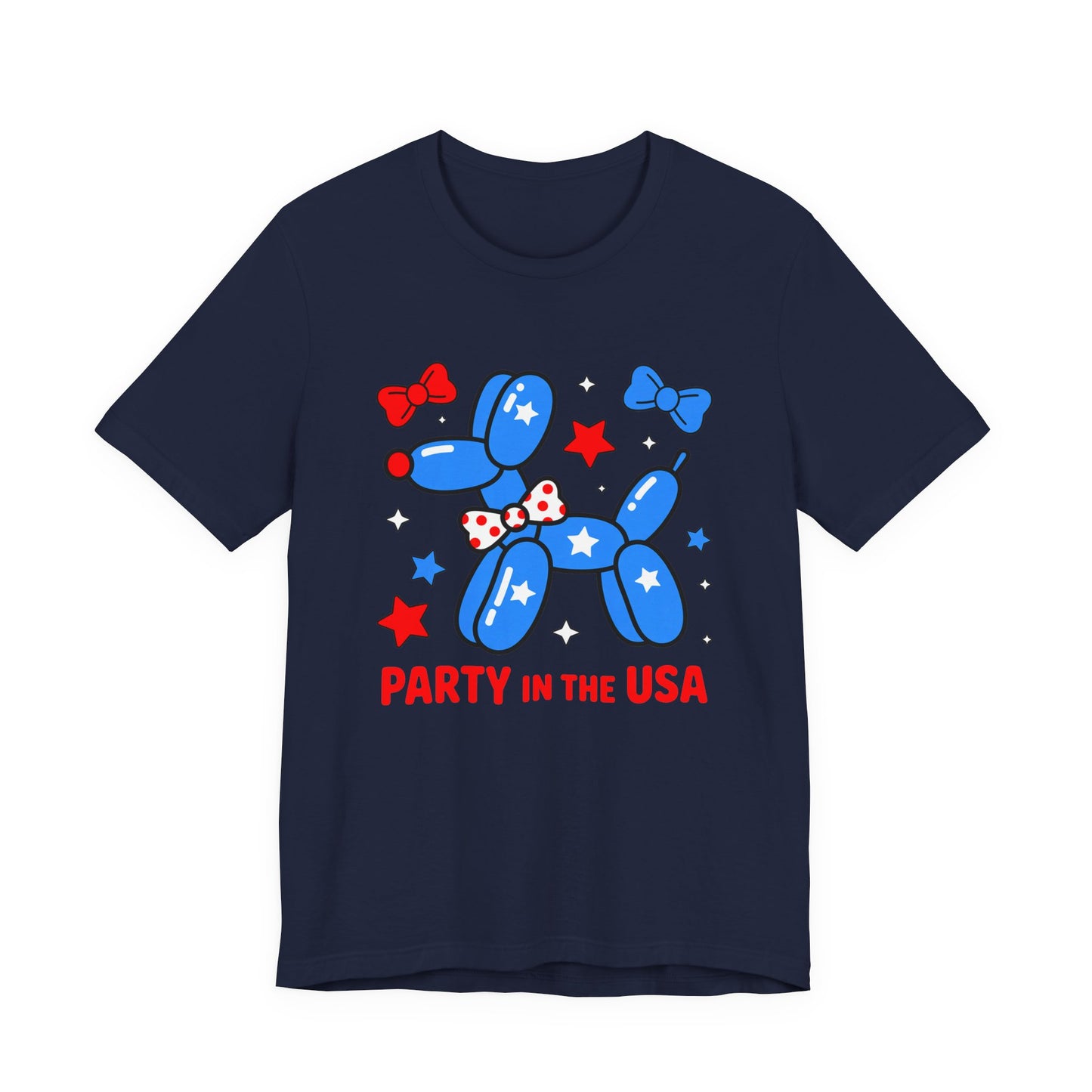 Party in the USA Balloon Dog Tee – Patriotic 4th of July Graphic T-Shirt