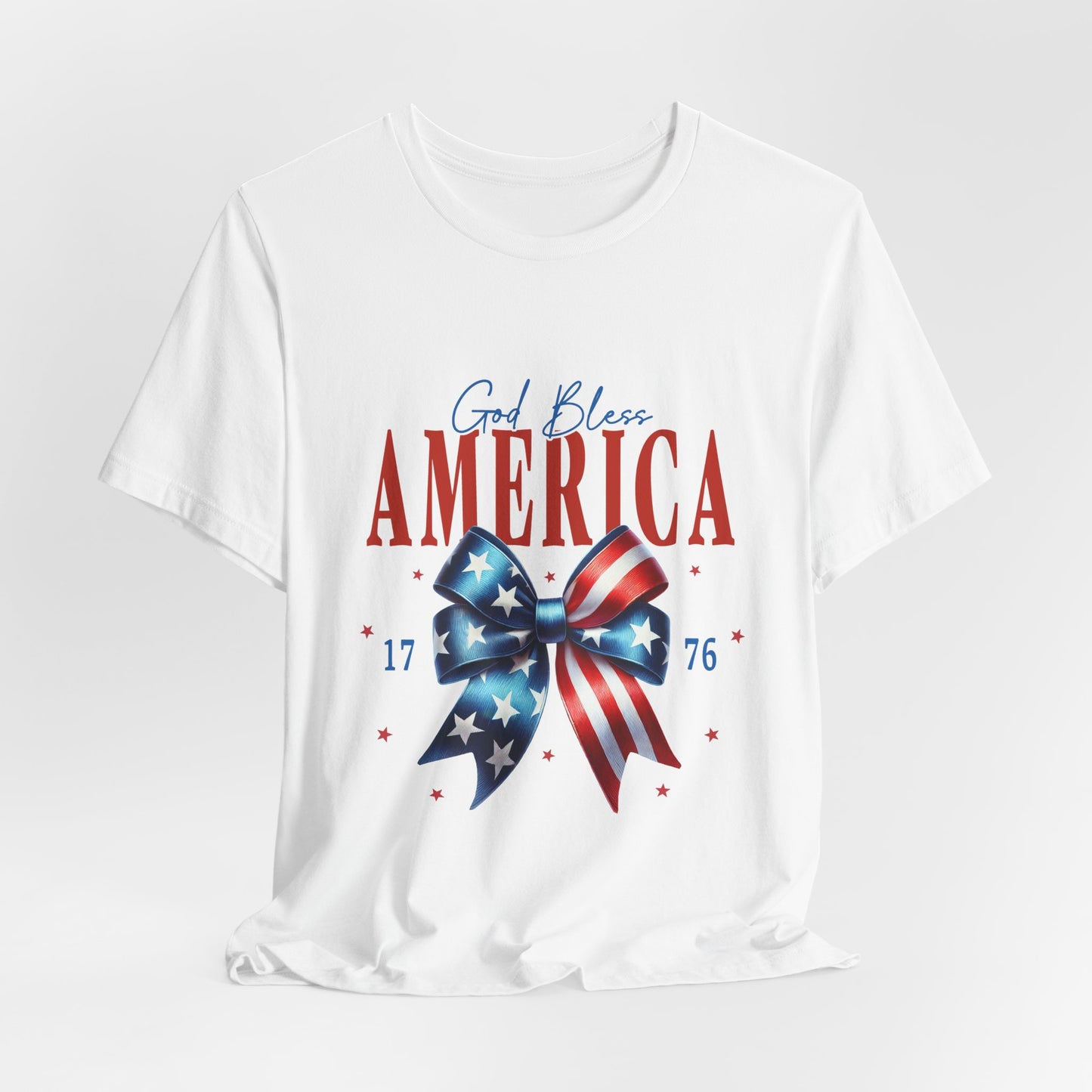 God Bless America Bow T-Shirt — Patriotic 1776 Fourth of July Tee