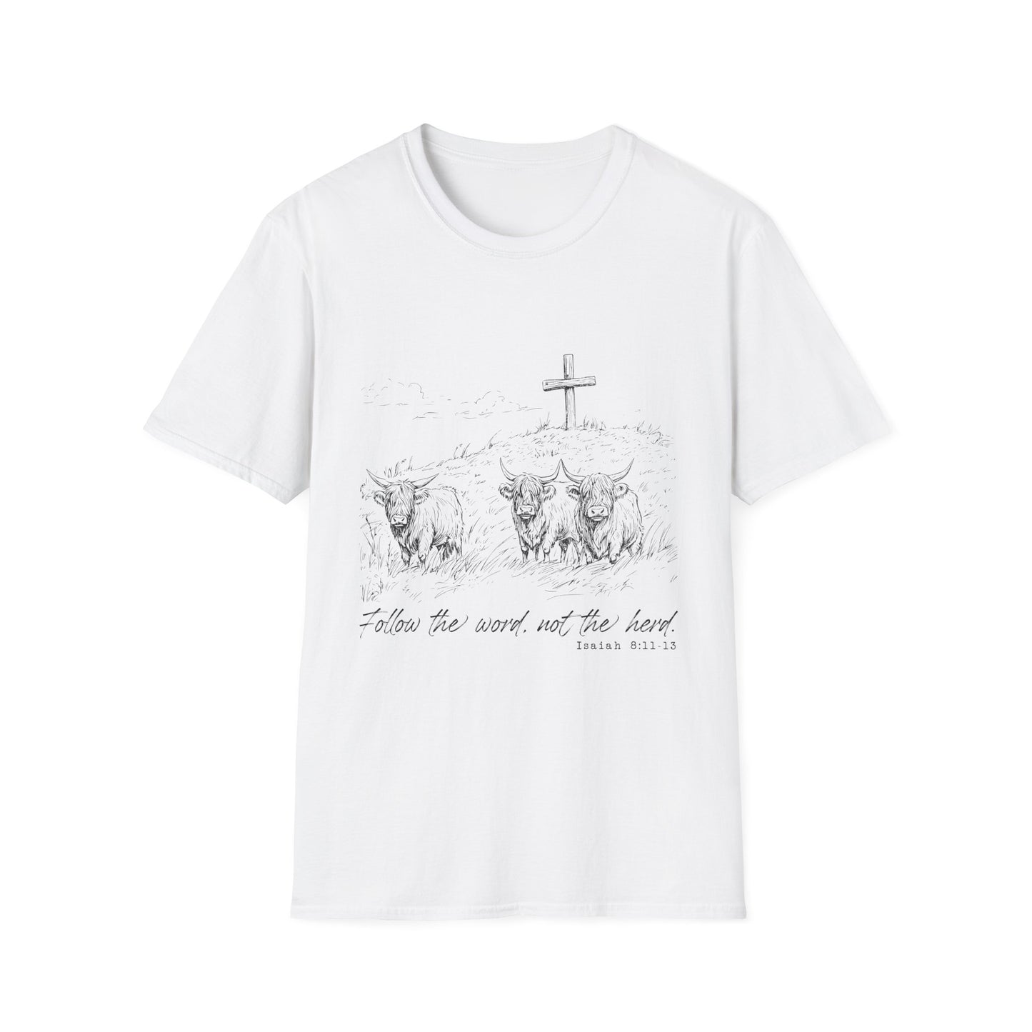 Christian Cross & Oxen T-Shirt — “Follow the Sword, Not the Herd” Faith Graphic Tee