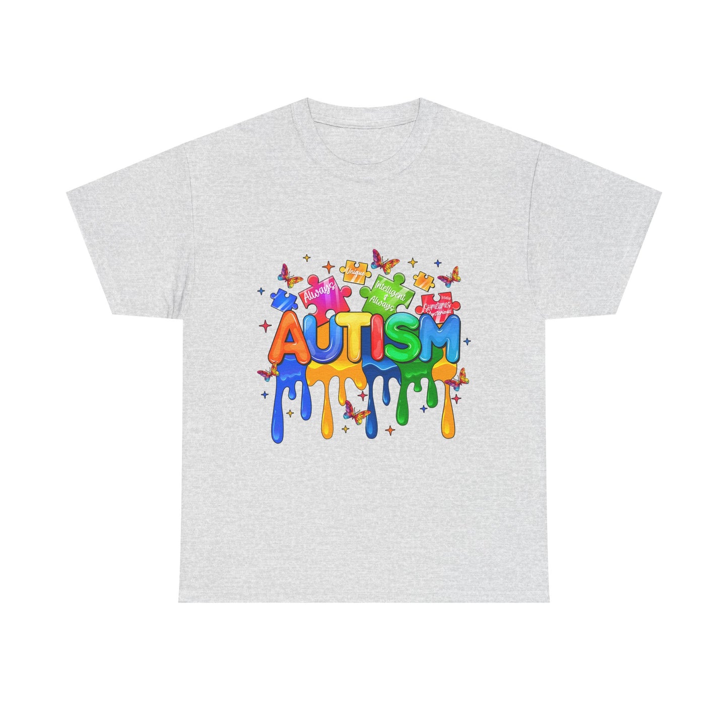 Autism Awareness Puzzle Heart T-Shirt — Colorful Drip Design