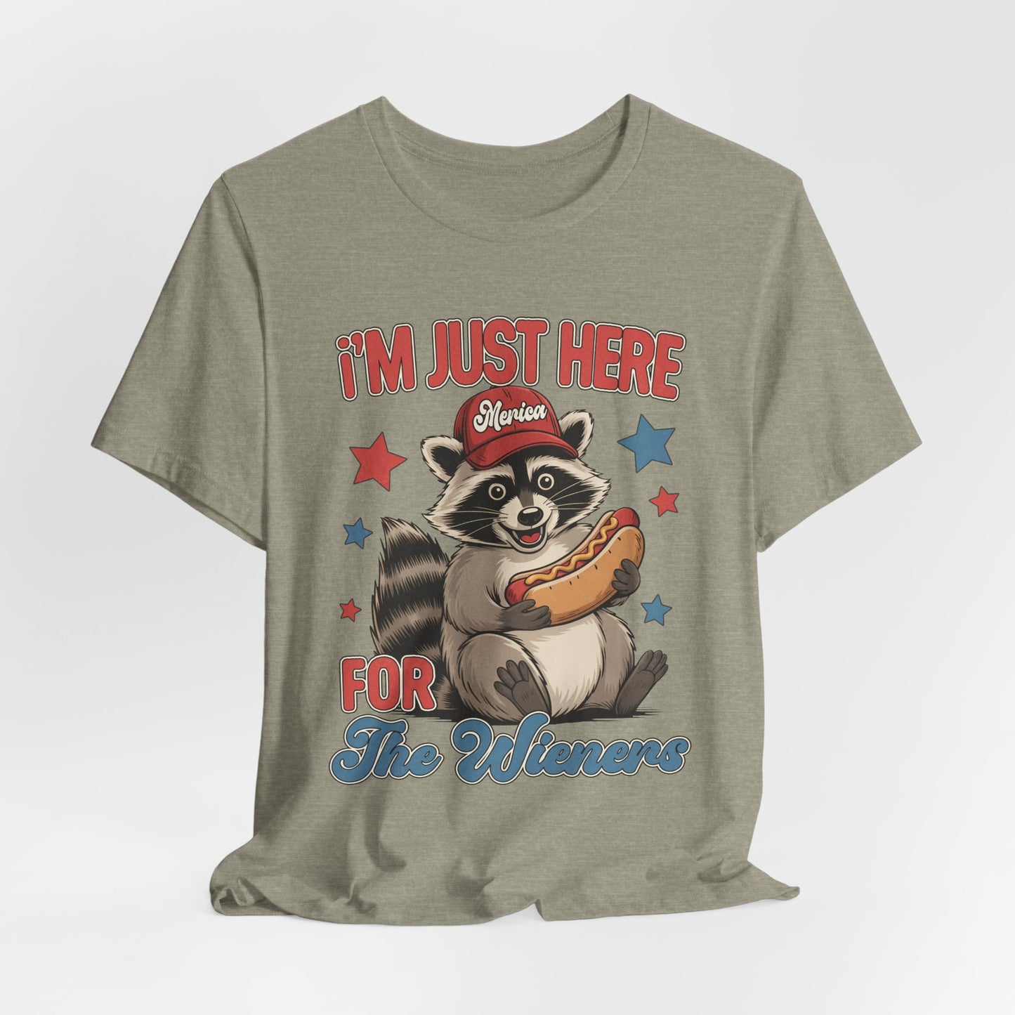 Patriotic Raccoon Hot Dog Tee — “I'm Just Here For The Winans” Graphic T-Shirt
