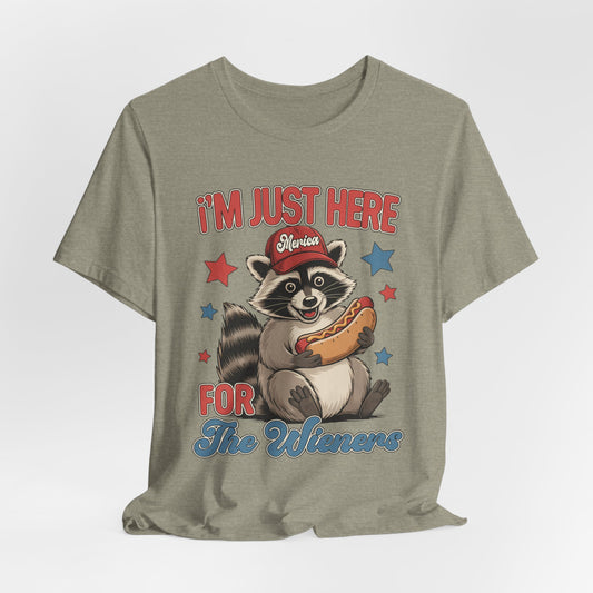 Patriotic Raccoon Hot Dog Tee — “I'm Just Here For The Winans” Graphic T-Shirt