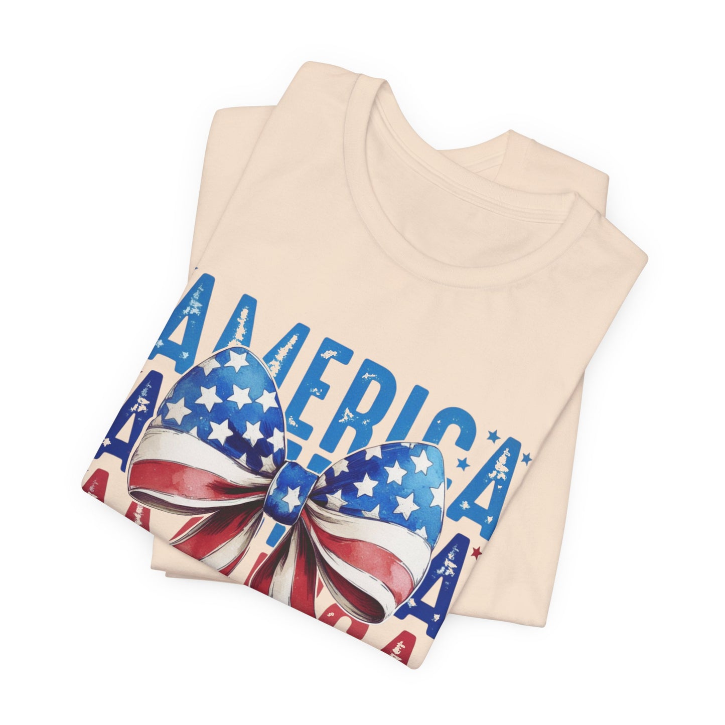 Patriotic America Bow T-Shirt — USA Flag Ribbon 4th of July Tee