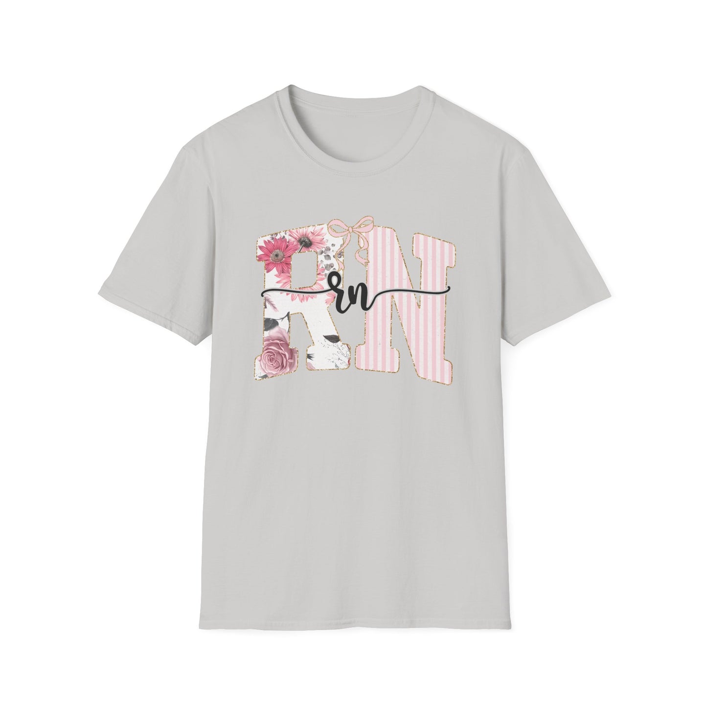 T-Shirt — RN Floral Script Design (Pink Stripes & Roses)