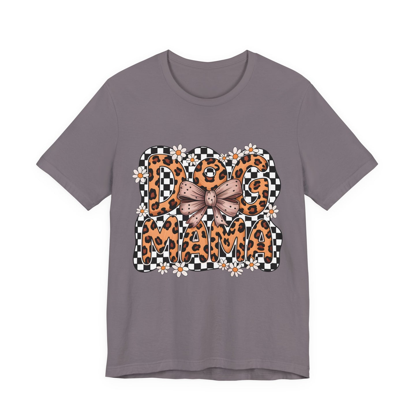 Dog Mama Leopard Print Tee — Floral Bow Pet Lover T‑Shirt
