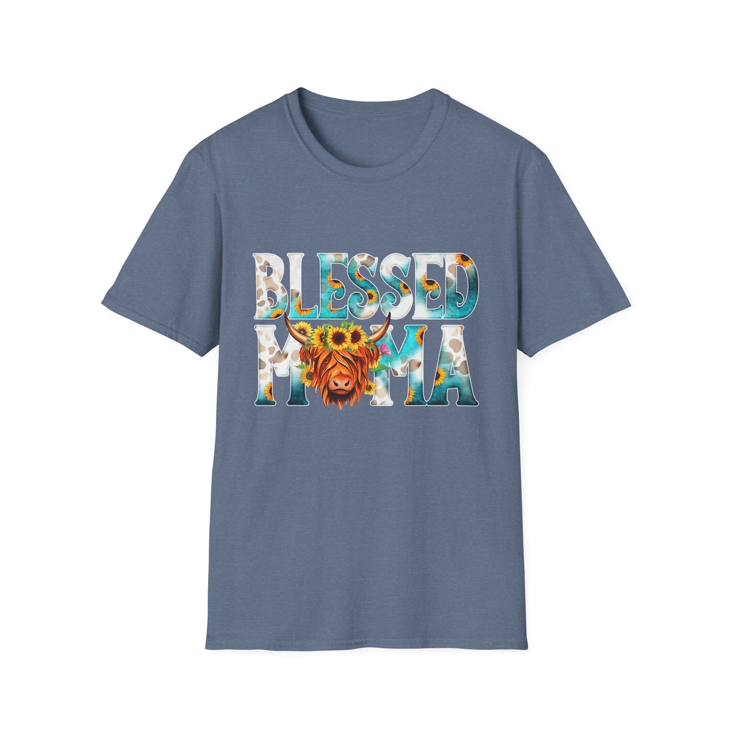 Blessed Mama T-Shirt — Floral Highland Cow Mother's Day Tee