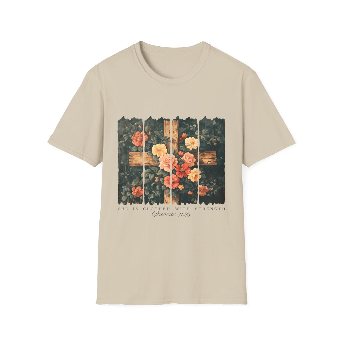 Floral Wooden Cross T-Shirt — Roses & Faith Christian Graphic Tee