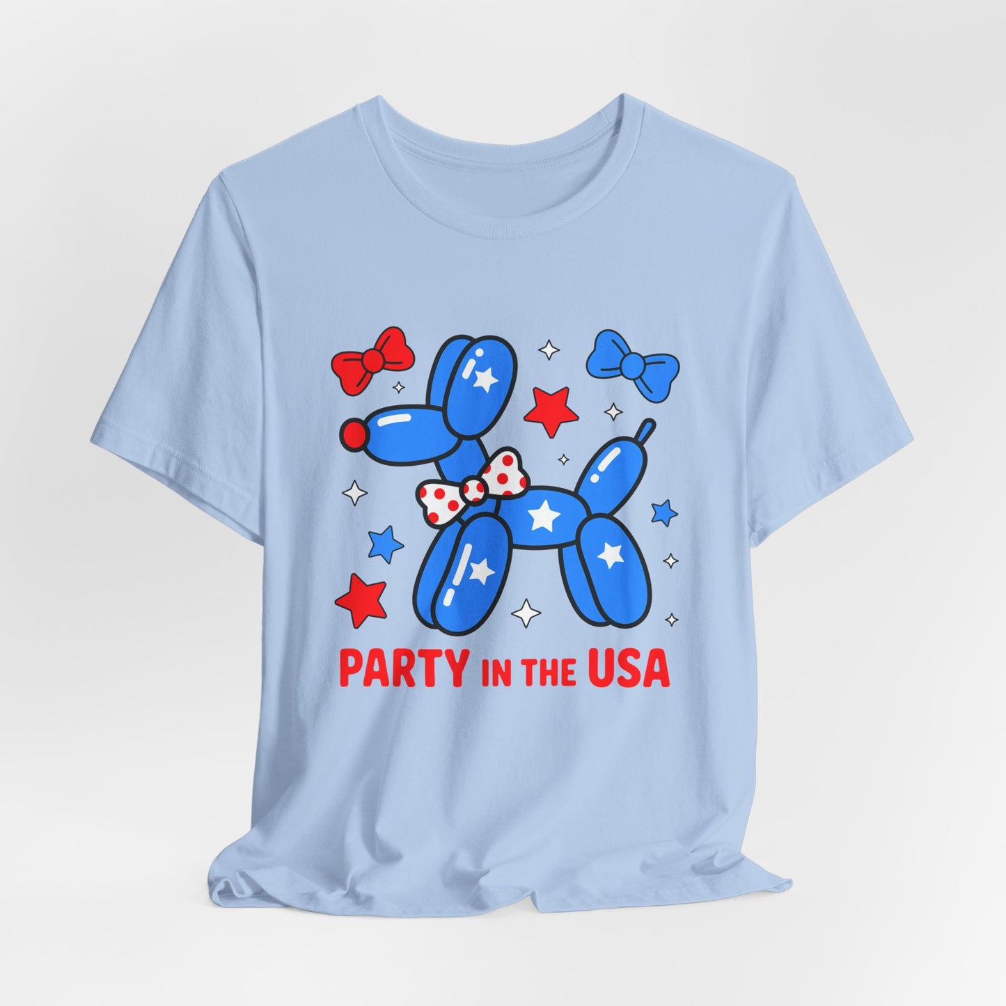 Party in the USA Balloon Dog Tee – Patriotic 4th of July Graphic T-Shirt