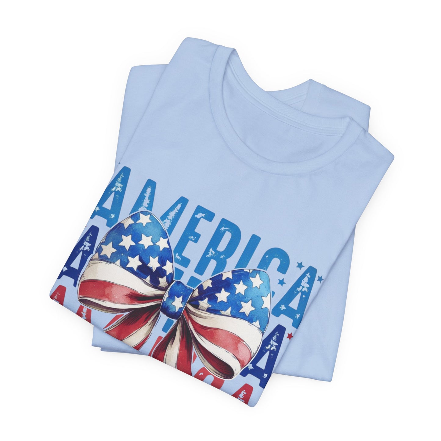 Patriotic America Bow T-Shirt — USA Flag Ribbon 4th of July Tee