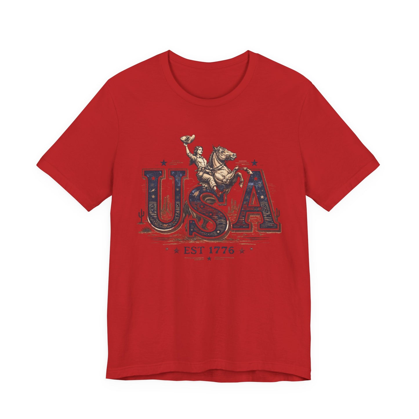 USA Western Rodeo T-Shirt – 'USA EST 1776' Patriotic Cowboy Tee