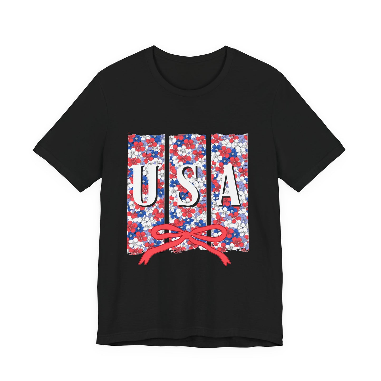 USA Floral Flag T-Shirt — Patriotic Red White Blue Tee (4th of July)