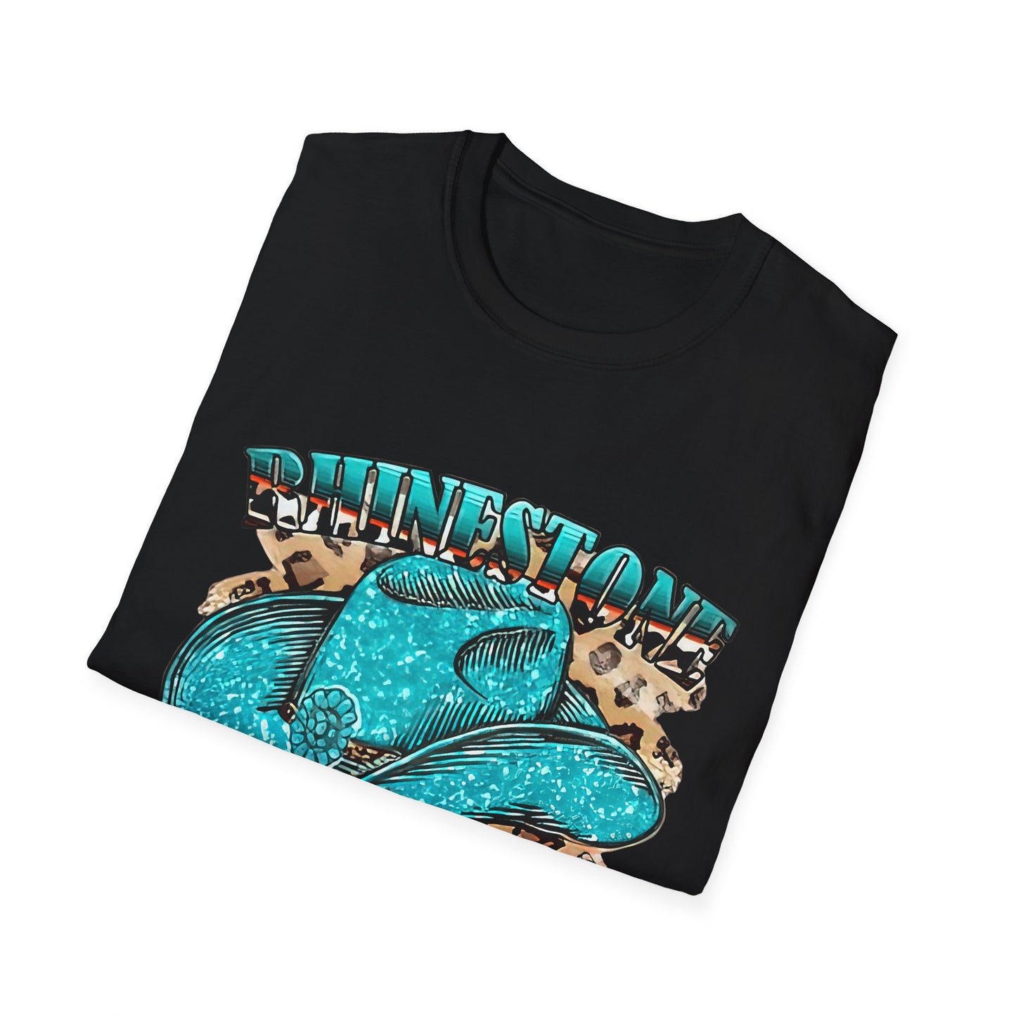 Rhinestone Cowgirl Tee – Turquoise Cowboy Hat on Leopard Print