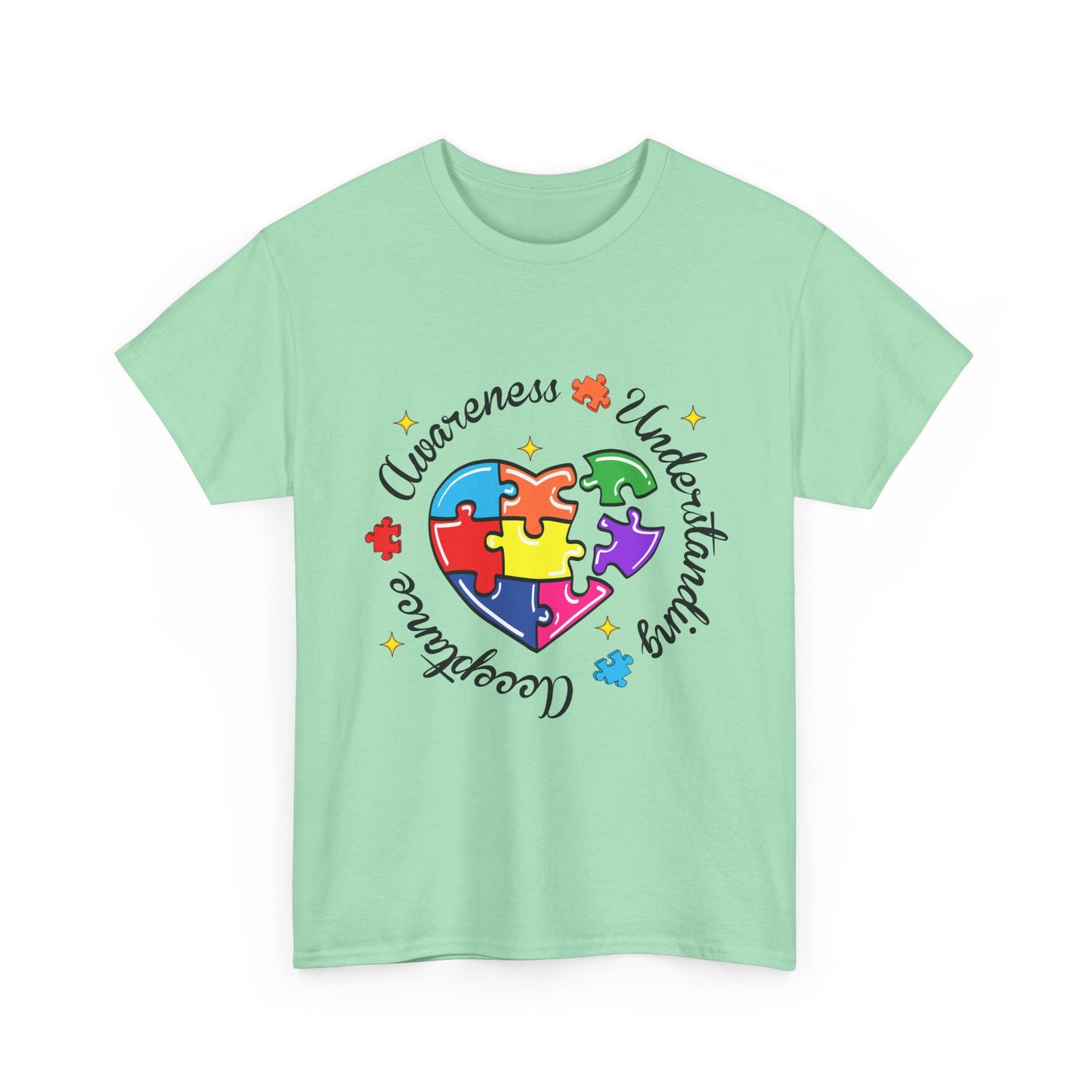 Autism Awareness Puzzle Heart T-Shirt – 'Awareness, Understanding, Acceptance'