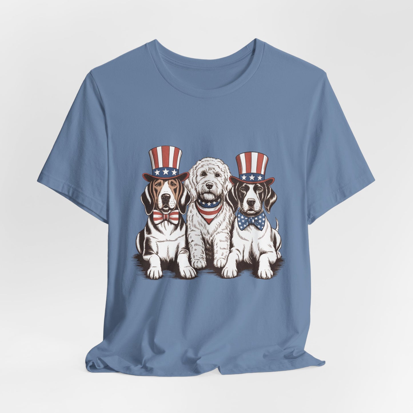 Patriotic Puppies T-Shirt — 4th of July Dog Tee with Uncle Sam Hats