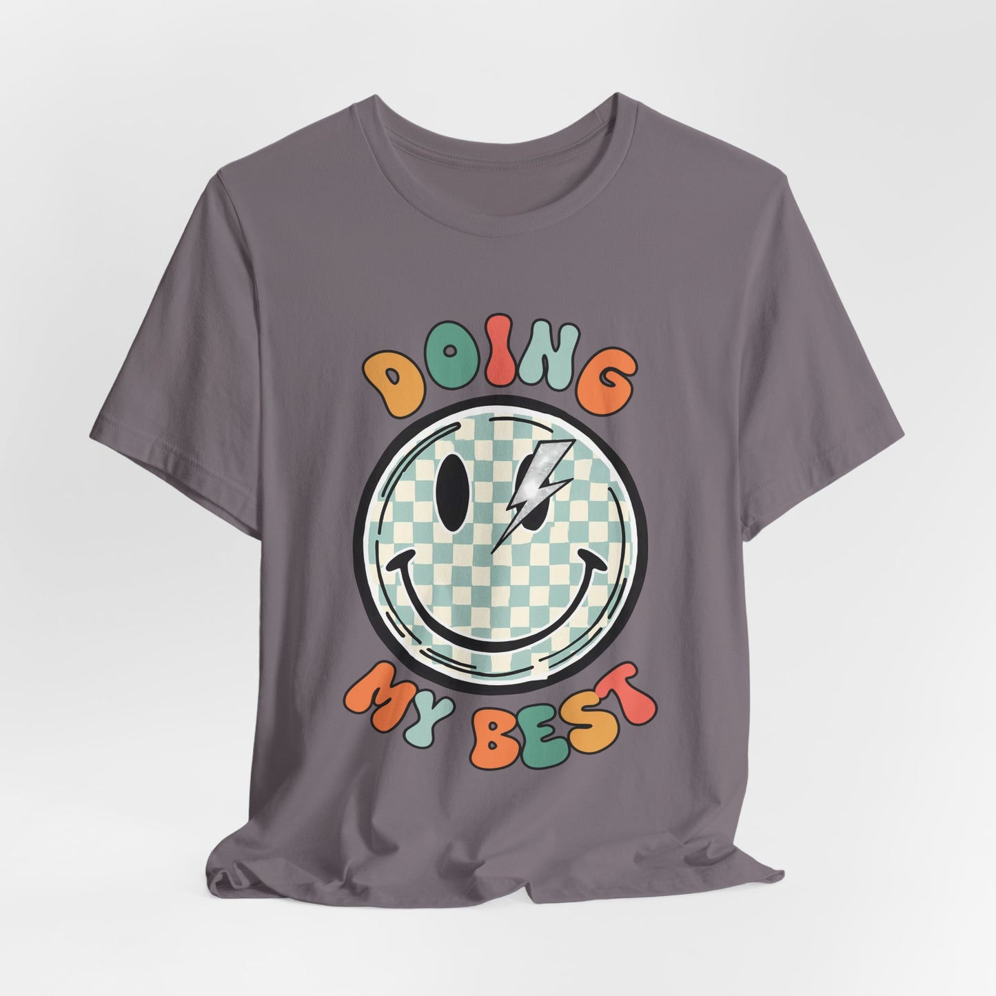 Doing My Best Smiley Tee — Retro Checkerboard Positive Message T‑Shirt