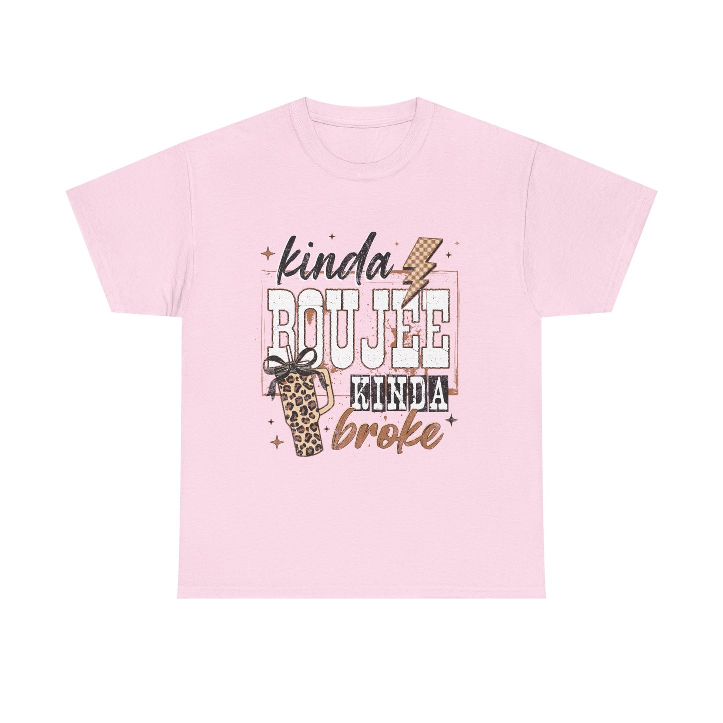 Kinda Boujee Kinda Broke Tee — Leopard Print Graphic T‑Shirt