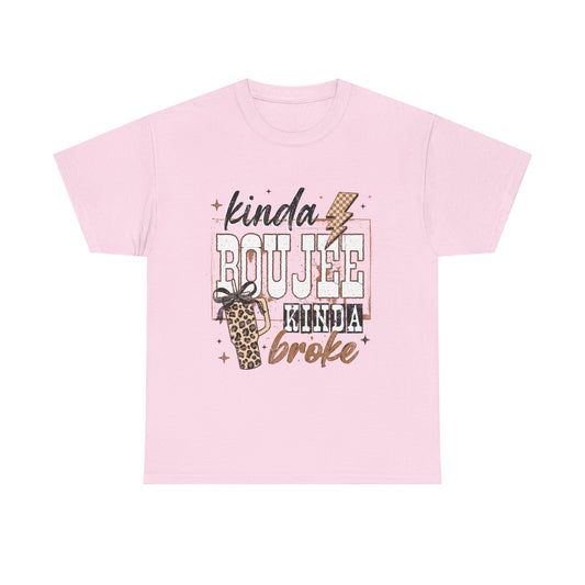 Kinda Boujee Kinda Broke Tee — Leopard Print Graphic T‑Shirt