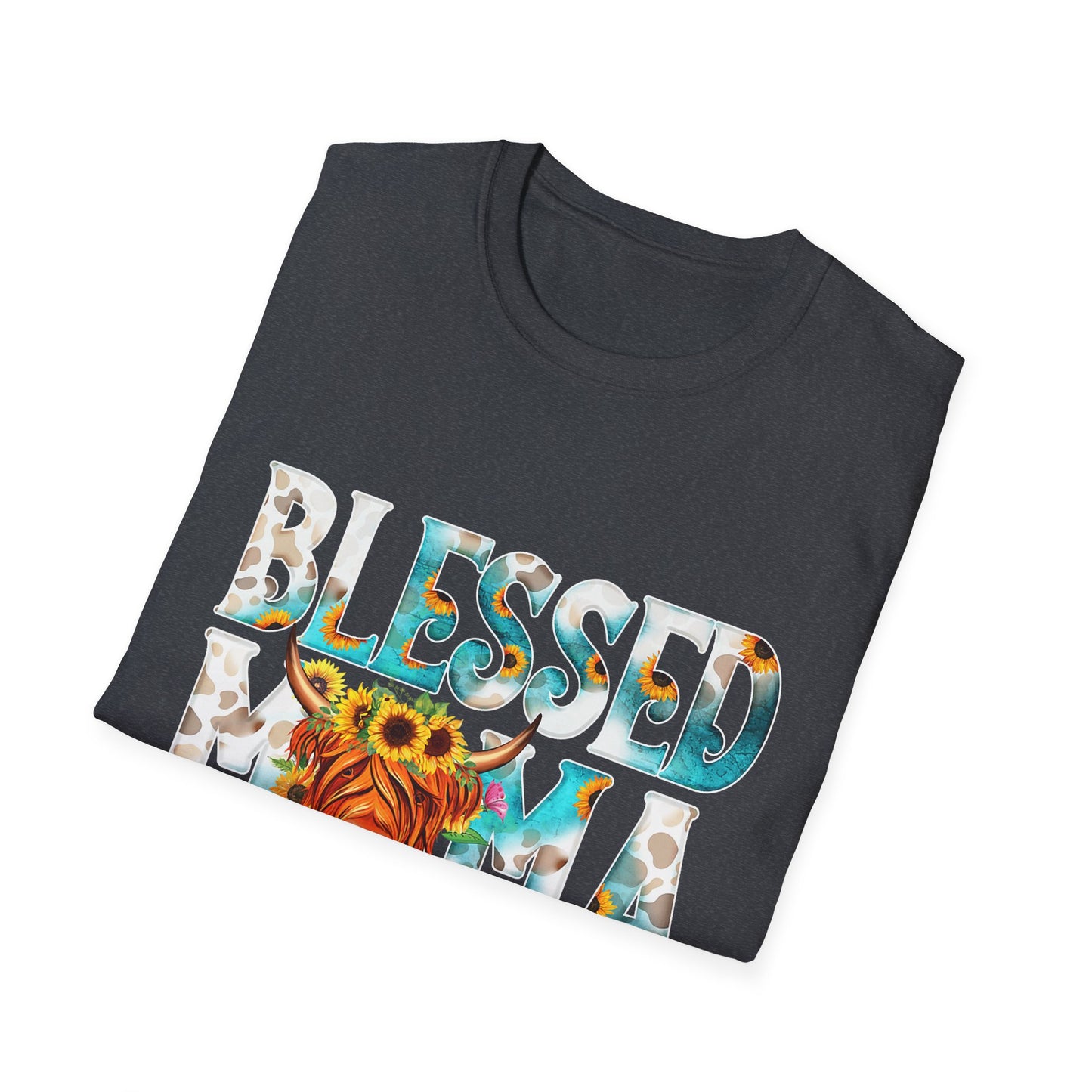 Blessed Mama T-Shirt — Floral Highland Cow Mother's Day Tee