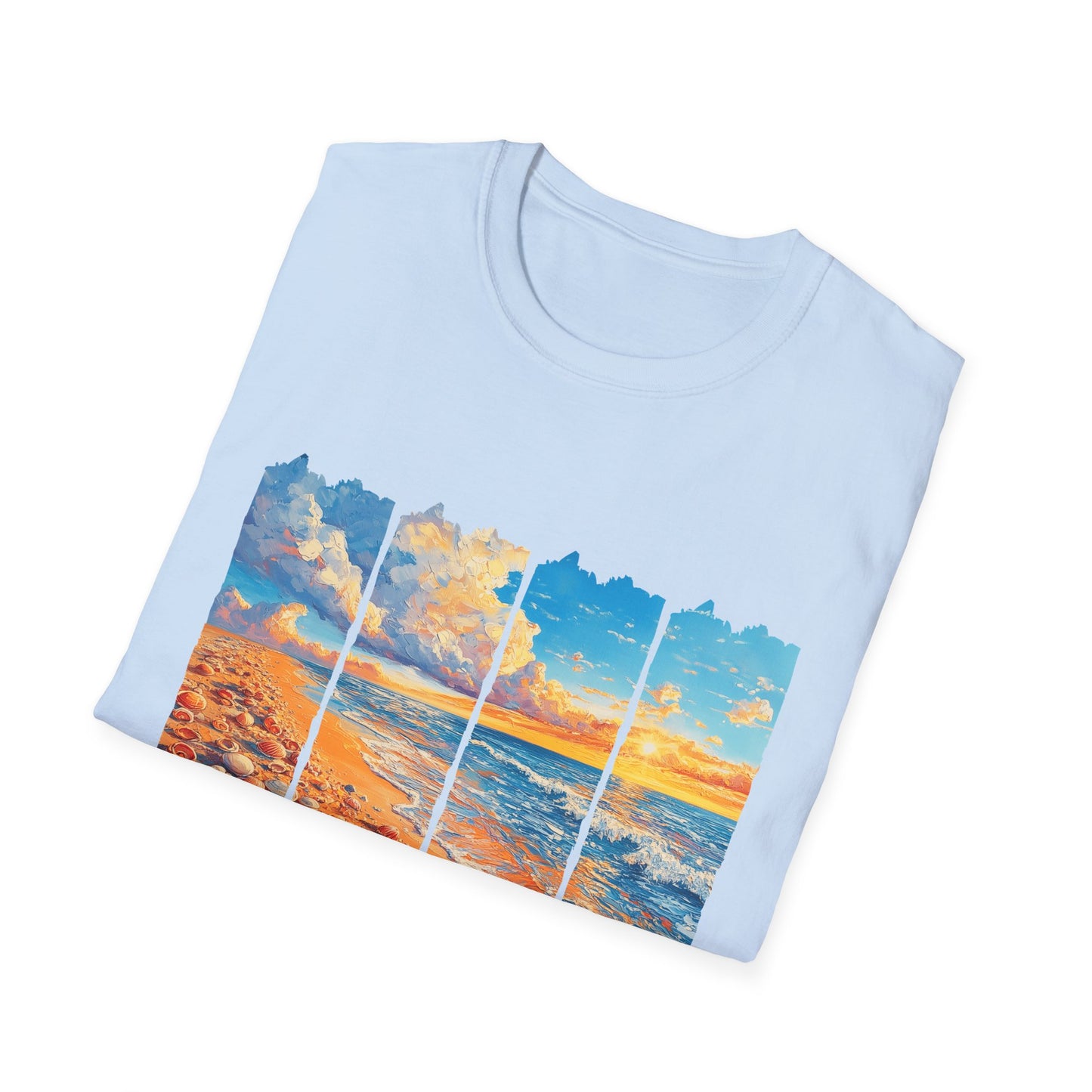 Beach Sunset Panel T-Shirt — Scenic Coastal Graphic Tee
