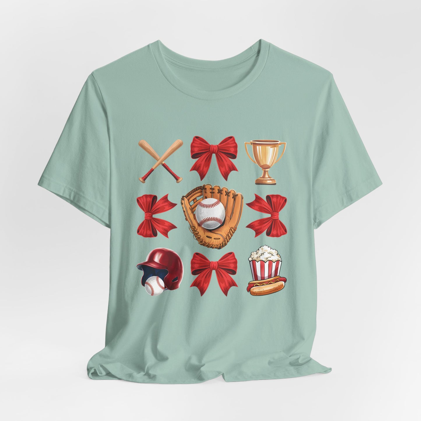 Baseball Icons Graphic Tee — Glove, Bat & Trophy Design