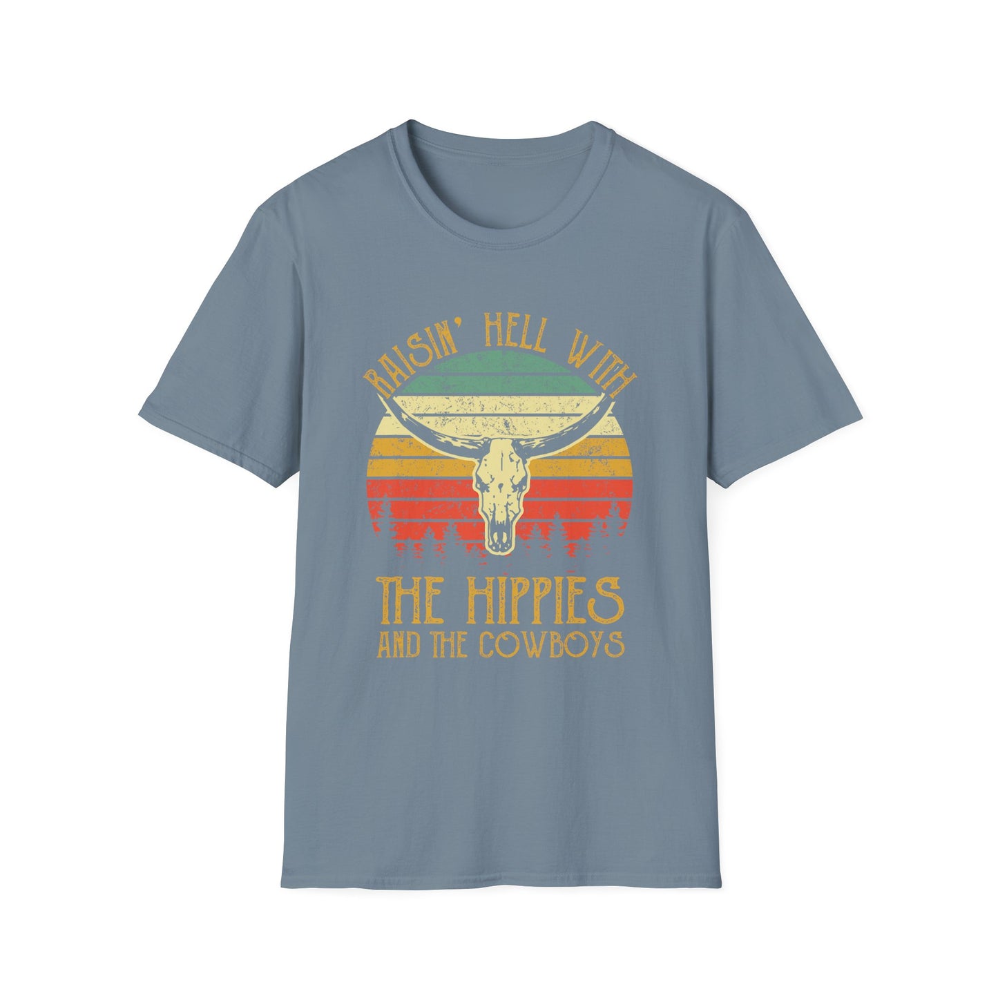 T-Shirt — Raisin' Hell With The Hippies And The Cowboys Vintage Skull Graphic