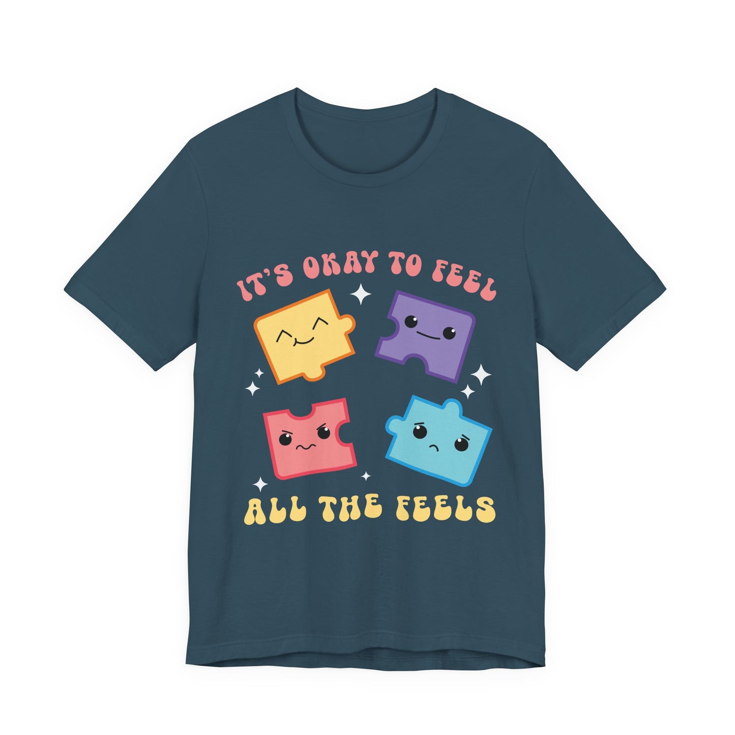 “It’s Okay to Feel” Puzzle Pieces Tee — Mental Health Awareness Comfort Shirt