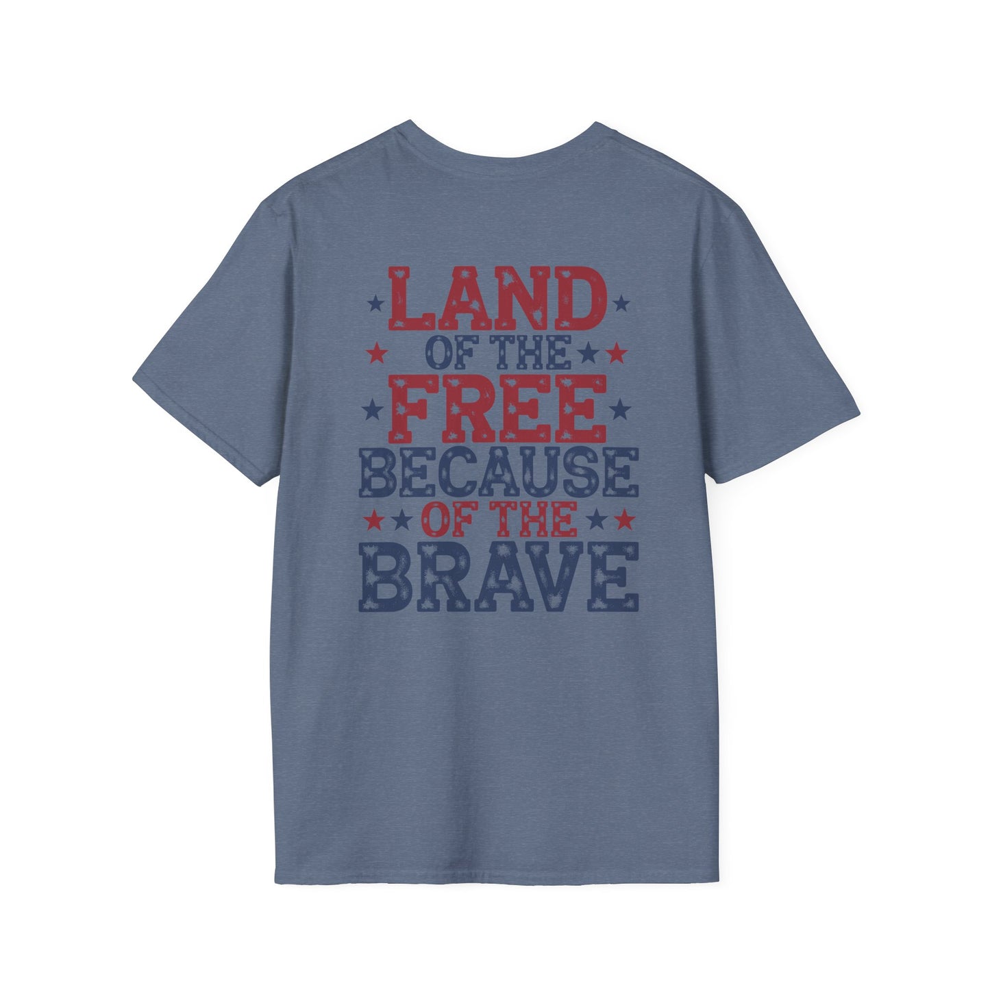 Patriotic Tee - "Land of the Free Because of the Brave" American Flag Bow